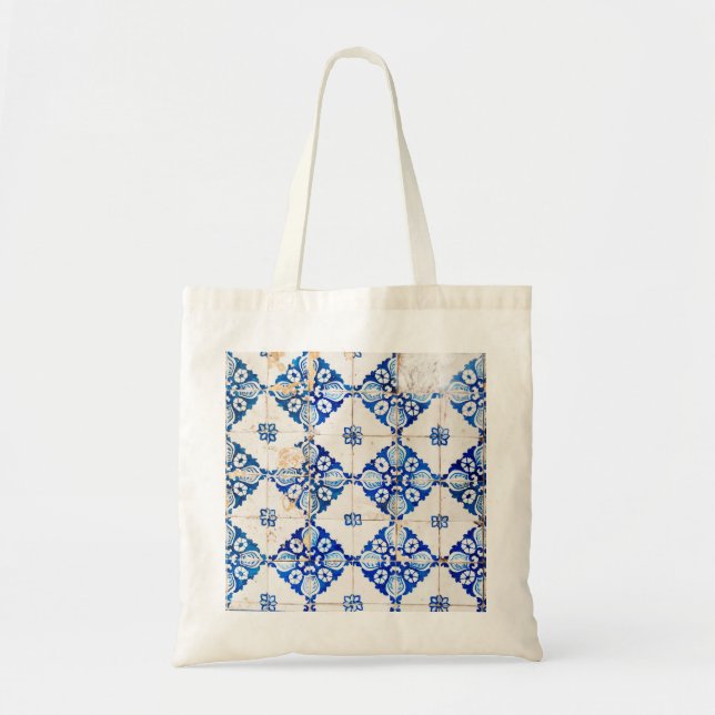 alte Fliese PO Portugals blauer Dekoration Tragetasche (Vorne)