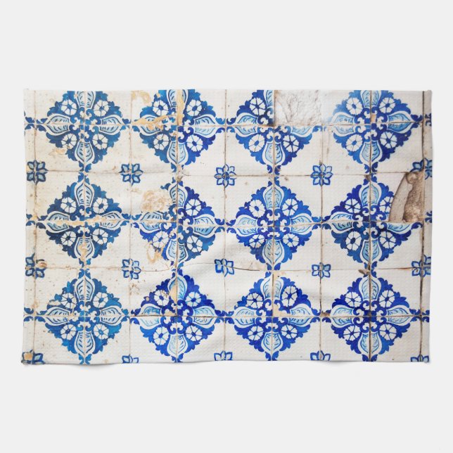alte Fliese Portugals blauer Dekoration Küchentuch (Horizontal)