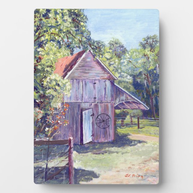 Alte Florida Barn Rustikale Acrylmalerei Fotoplatte (Vorderseite)