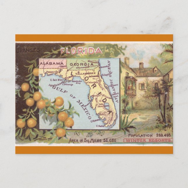 Alte Florida-Karte Postkarte (Vorderseite)