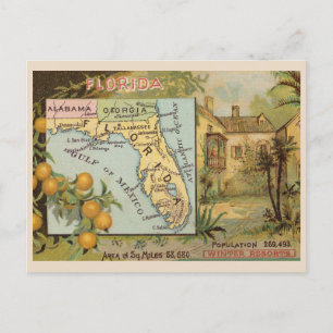 Alte Florida-Werbung aus den 1880er Jahren mit Kar Postkarte