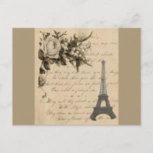 Alte französische Blume und Eiffelturm Postkarte
