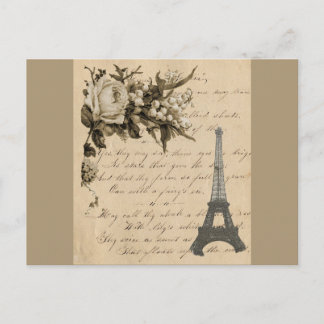 Alte französische Blume und Eiffelturm Postkarte