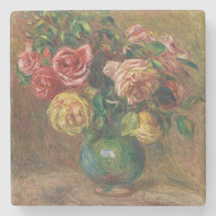 Alte französische Blumen-Ölmalerei von Renoir Steinuntersetzer