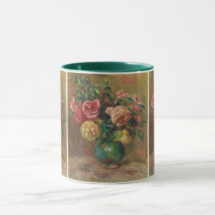 Alte französische Blumen-Ölmalerei von Renoir Tasse