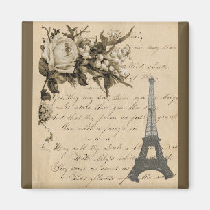 Alte französische Blumen und Eiffel-Turm Magnet