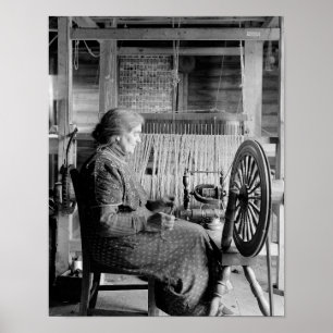 ALTE FRAU BENUTZT SPINNRAD 1930ER JAHRE FOTOGRAFIE POSTER