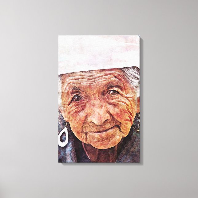 Alte Frau coole Aquarellmalerei Leinwanddruck (Vorderseite)