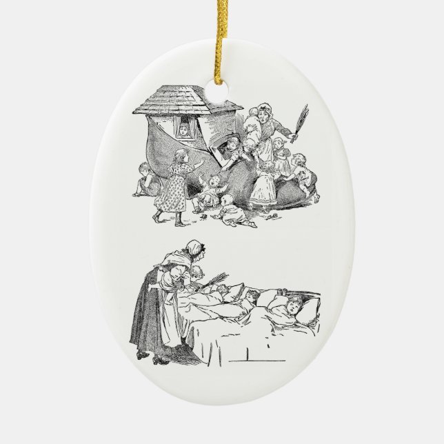Alte Frau, die im Schuh-Kinderzimmer-Reim lebt Keramikornament (Vorne)
