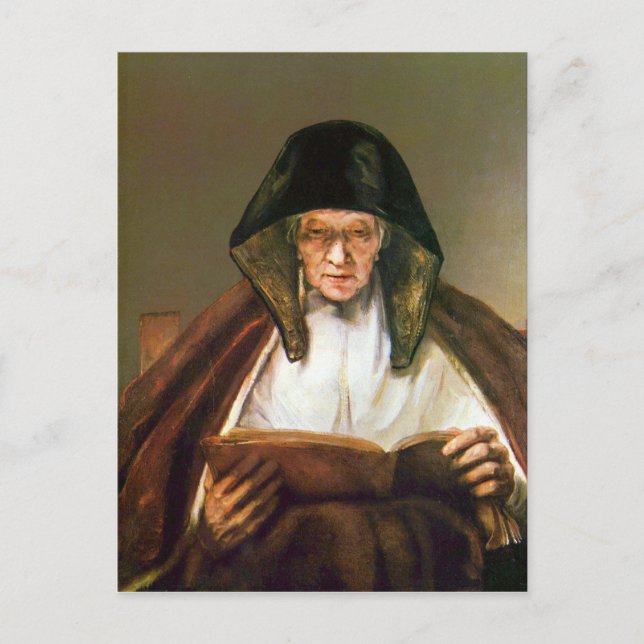 Alte Frau, Leserin von Rembrandt Postkarte (Vorderseite)