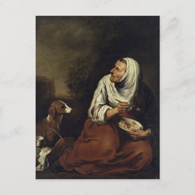 Alte Frau mit Hund Postkarte (Vorderseite)