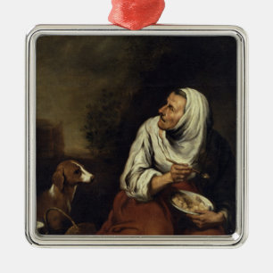 Alte Frau mit Hund Silbernes Ornament