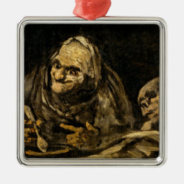 Alte Frau mit Skelett (Tod) (Francisco Goya) Ornament Aus Metall