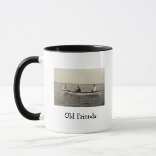 Alte Freunde beim Bootfahren Antikes Foto Kaffee  Tasse