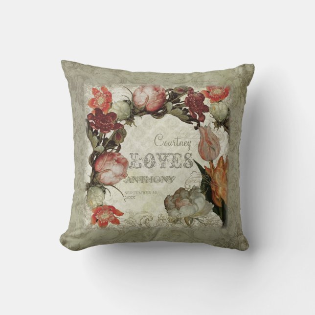 Alte Gartenanlage Vintage Blumenpracht Rose Helleb Kissen (Vorderseite)