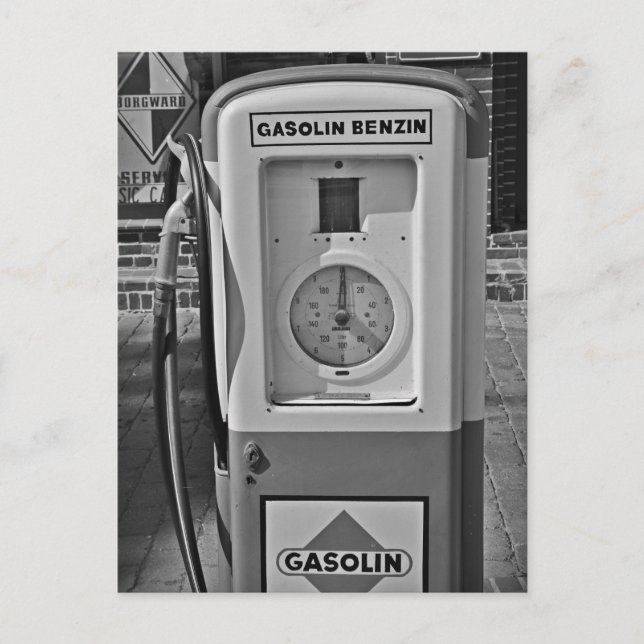 Alte Gaspumpe Schwarzweiß-Foto Postkarte (Vorderseite)