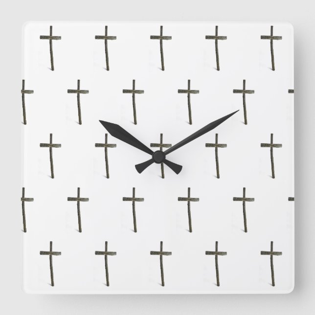 Alte, gebeugte Kreuzwand Quadratische Wanduhr (Vorderseite)