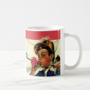 Alte Geburtstagsfeier, Mädchen mit Lärminstrument Kaffeetasse