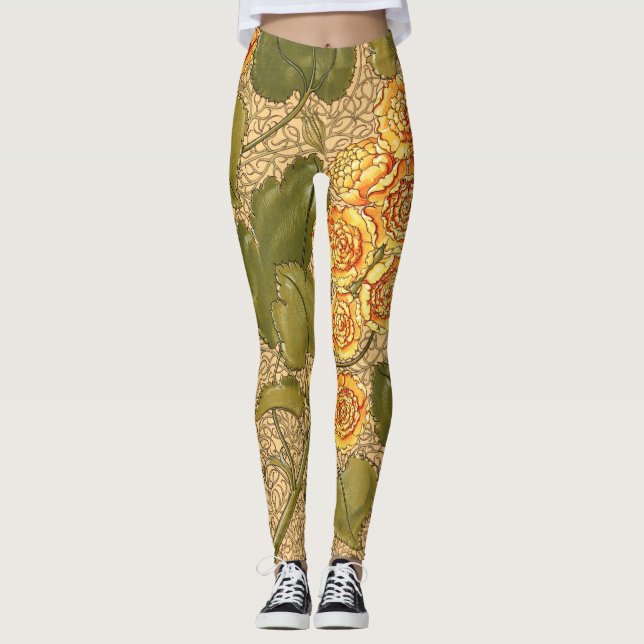 Alte gelbe Blumen Leggings (Vorderseite)