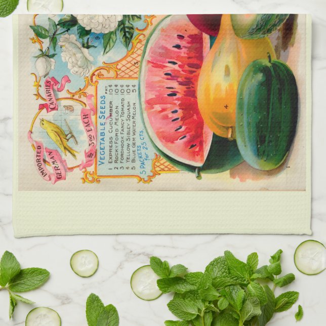 Alte Gemüse- Obst- Blumensaatgutwerbung Geschirrtuch (Gefaltet)