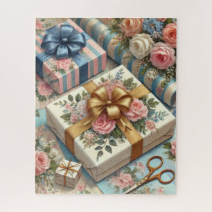 Alte Geschenkverpackung Pastellfarbene Blumen