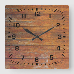 Alte gewitterte Imitat Holzböden Quadratische Wanduhr
