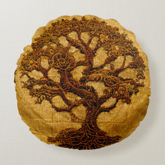 Alte Goldbraun Rustikaler Tree von LIfe von Kedoki Rundes Kissen