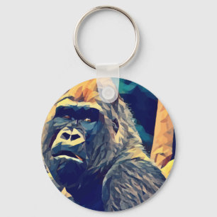 Alte Gorilla Original Abstrakter Dschungel Kunst Schlüsselanhänger
