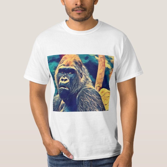 Alte Gorilla Original Abstrakter Dschungel Kunst T-Shirt (Vorderseite)