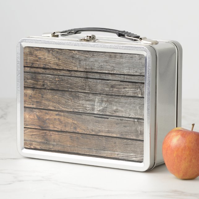 Alte graue Holzplatten Metall Brotdose (Beispiel)