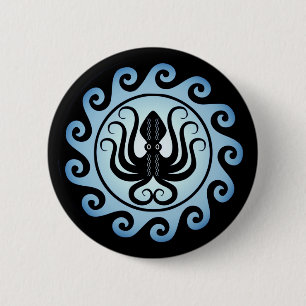 Alte griechische Schilde: Oktopus (Wasser) Button