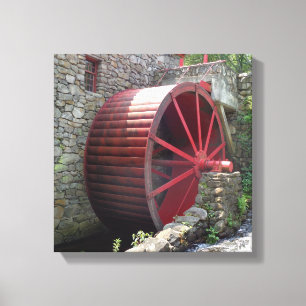 Alte Gristmühle - Rotes Wasserrad, Sudbury, MA Leinwanddruck