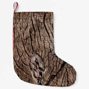 Alte grunge-dunkle texturierte Holzoberfläche, Die Kleiner Weihnachtsstrumpf