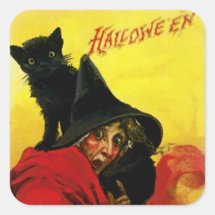 Alte Halloween Hexe Quadratischer Aufkleber
