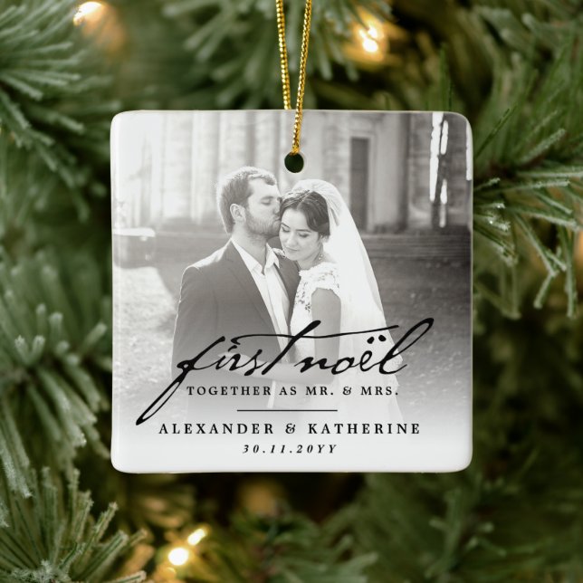 Alte Handschrift des ersten Weihnachtens Hochzeits Keramikornament (Baum)
