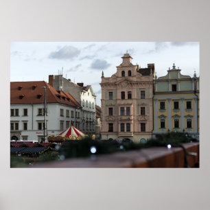 Alte Häuser auf dem Weihnachtsmarkt Poster