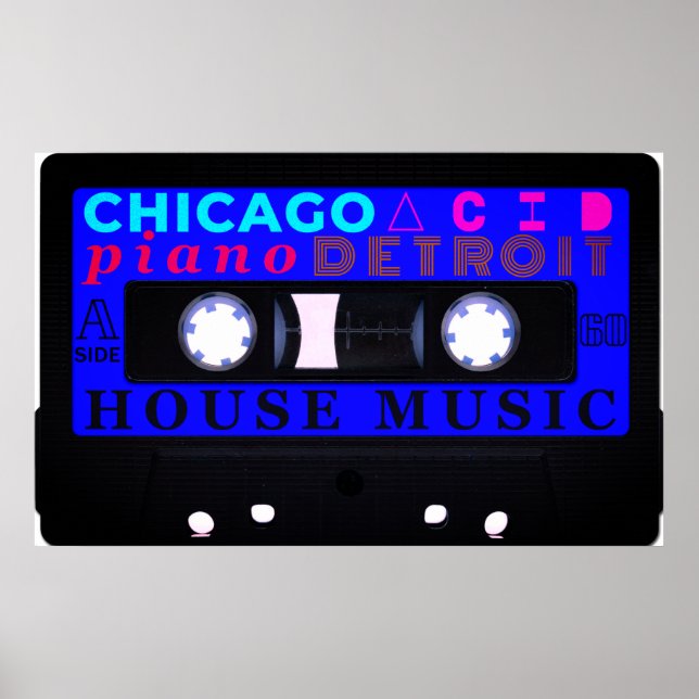 Alte Hausmusik inspiriert blaue Kassette Poster (Vorne)