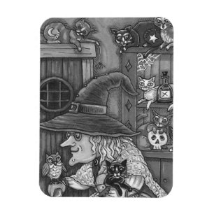 ALTE HEXE GLÜCKLICHES ZUHAUSE, KATZEN & EULE SCHWA MAGNET