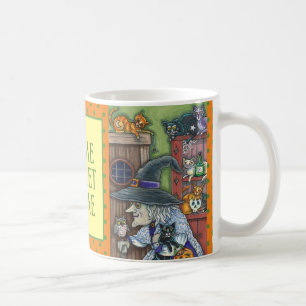 ALTE HEXE GLÜCKLICHES ZUHAUSE, VIELE KATZEN & EULE KAFFEETASSE
