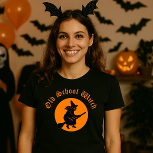 Alte Hexe Retro Woodblock-Schnitt Halloween T-Shirt