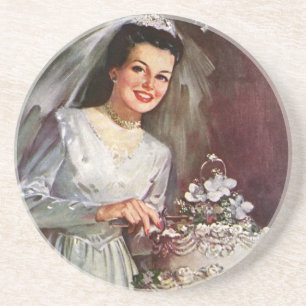 Alte Hochzeit, Braut schneidet die Hochzeitstorte Untersetzer