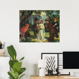 Alte Hochzeit, Kinder spielen Braut und Bräutigam Poster