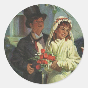 Alte Hochzeit, Kinder spielen Braut und Bräutigam Runder Aufkleber