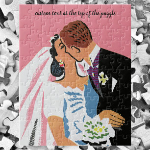 Alte Hochzeit, Retro Braut und Bräutigam beim Küss