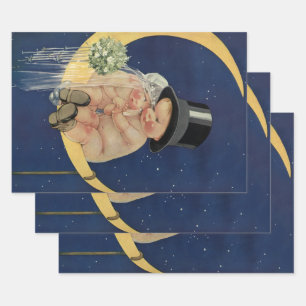 Alte Hochzeit, süßes Brautpaar auf einem Mond Geschenkpapier Set
