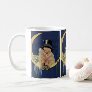 Alte Hochzeit, süßes Brautpaar auf einem Mond Kaffeetasse