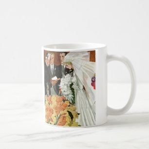 Alte Hochzeitszeremonie mit Braut und Bräutigam Kaffeetasse