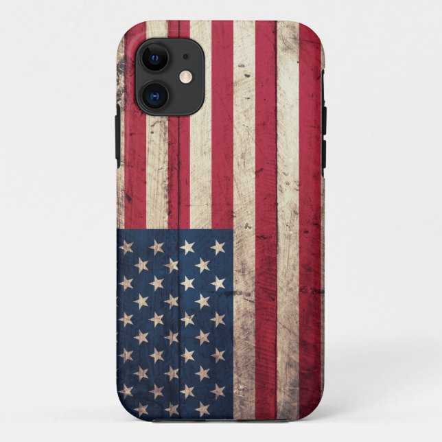 Alte hölzerne amerikanische Flagge Case-Mate iPhone Hülle (Rückseite)