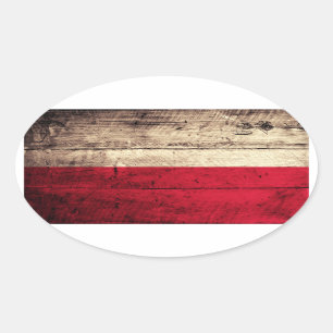 Alte hölzerne Polen-Flagge Ovaler Aufkleber