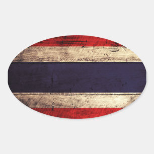 Alte hölzerne Thailand-Flagge Ovaler Aufkleber